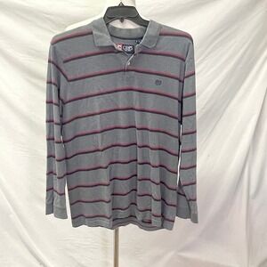 Chaps Mens Long Sleeve Striped Polo Shirt Grey Navy Burgundy L